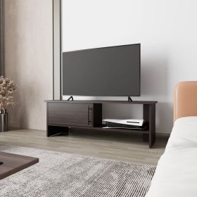 Stained Walnut Point Entertainment Center with a Door and Open Storage