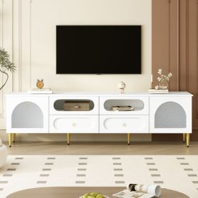 U-Can 78.8'' Retro TV Stand, Entertainment Center Media Console Cabinet with Six Metal Legs, 2 Cabinets, 4 Drawers and Anti-tip Device For Living