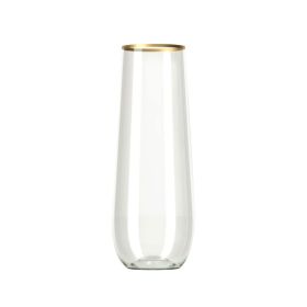 12/18Pcs Plastic Unbreakable Stemless Champagne Flutes Crystal Clear Wine Beer Cups Disposable Glass Wedding Party Bar Supplies (Color: 12pcs Gold, Ships From: China)