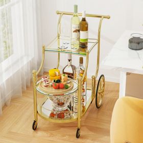 3-Tier Home Bar Serving Cart on Wheels with Mirrored Shelves (Color: Golden)