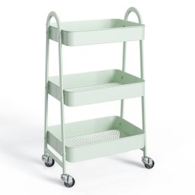 3/4-layer practical mobile trolley, metal movable storage rack, with lockable casters (Color: Green, size: 3-layer)