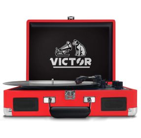 Victor Metro Dual Bluetooth Suitcase Turntable (Color: Red)