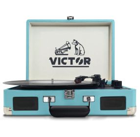 Victor Metro Dual Bluetooth Suitcase Turntable (Color: Turquoise)