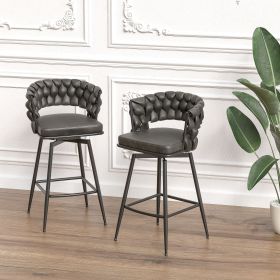 28" 360 Swivel Bar Stools Set of 2 Modern Swivel Bar Chairs, Barstools Counter Height with High Backrest, Easy 3-5 Minute Assembly for Bar, Kitch (Color: Tan+PU)